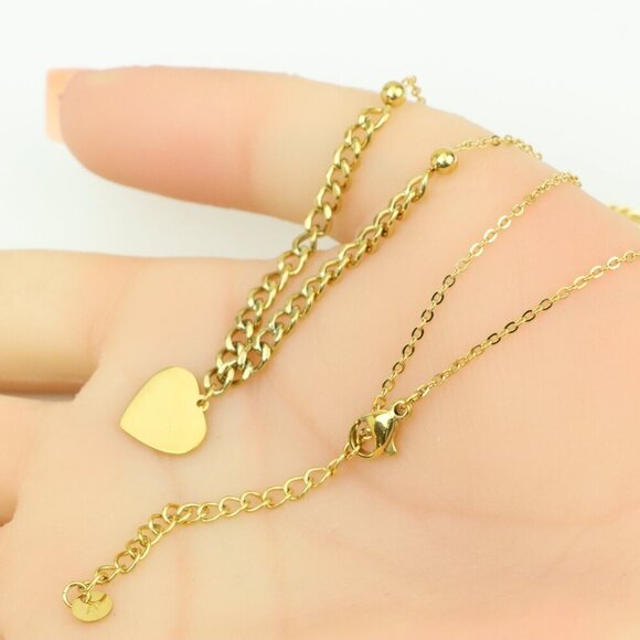 Elegant Heart Charm Yellow Necklace with Dual Chain Accent, XPNL0378 - Picture 4 of 15